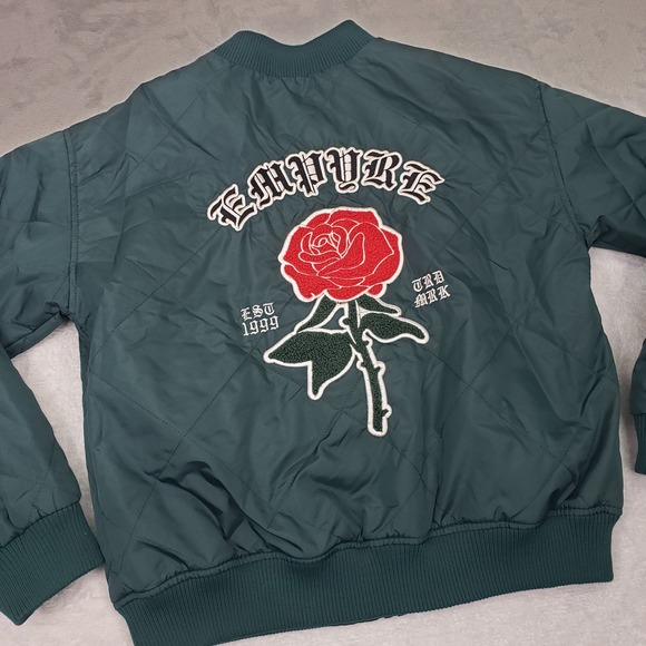 Empyre Jackets & Blazers - Empyre Quilted Bomber Jacket M Green Rose Embroidery Est‎ 1999